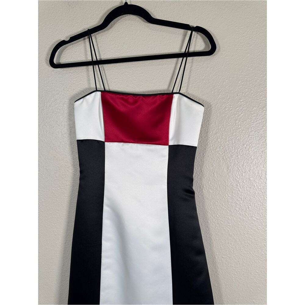 Vintage Jessica McClintock Gunne Sax Black White Red Satin Midi Dress Womens S - Picture 13 of 14